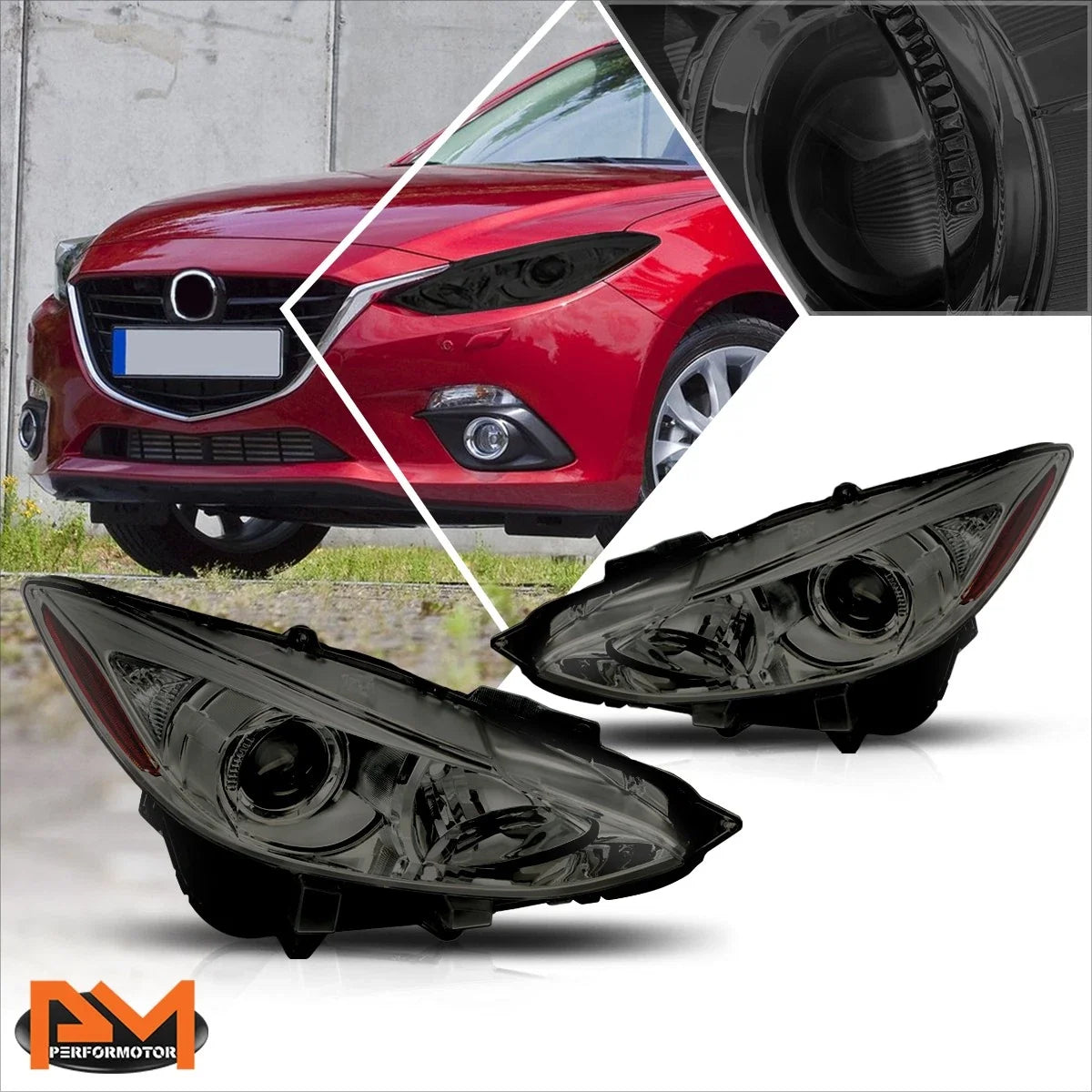Projector Headlight Amber Corner with Smoked Lens for Mazda 3 2014-2016