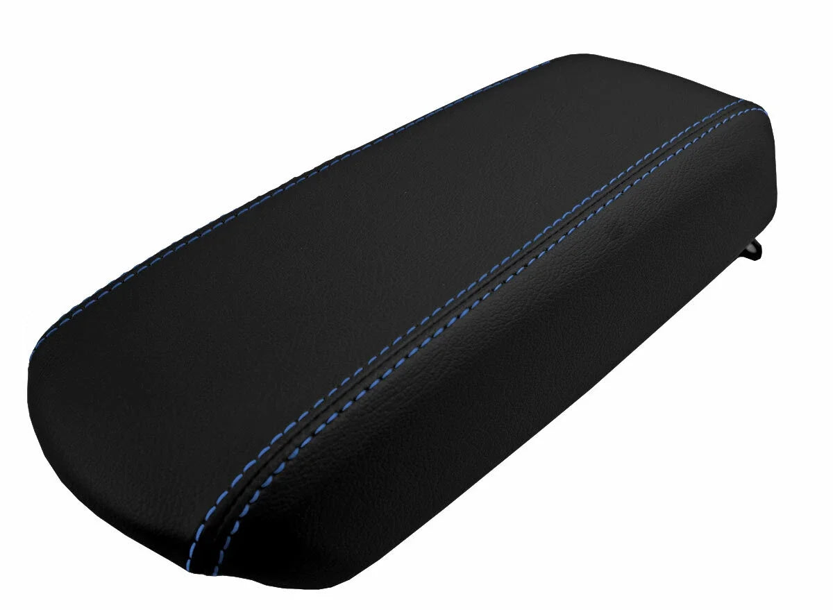 Leather Console Lid Armrest Cover for Ford Focus (2008–2011) Black Blue Stitch