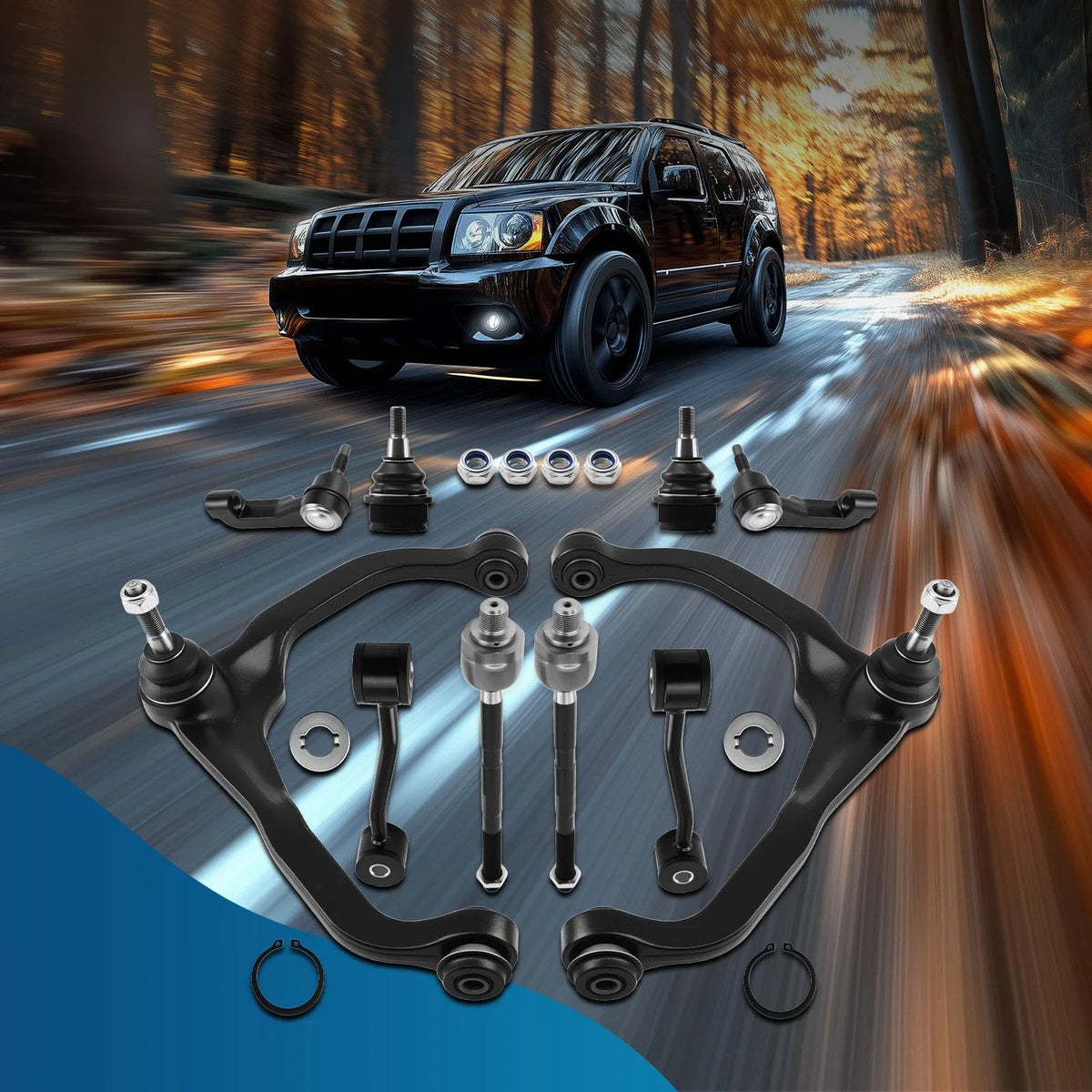 Front Control Arms with Ball Joints & Tie Rod for Dodge Nitro (2007–2011) Jeep Liberty (2008–2012)