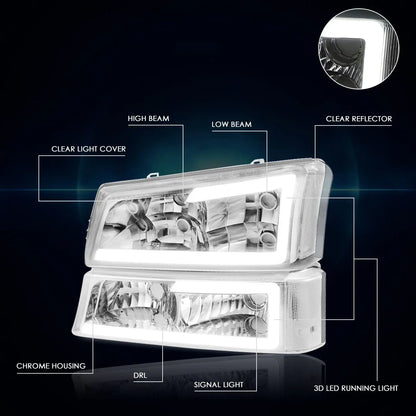 Headlights with Bracket for Chevy Avalanche Silverado 2003-2007 LED DRL
