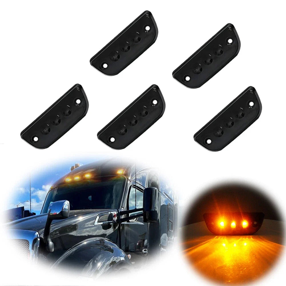 Set of 5 Smoked Lens Amber LED Roof Clearance Marker Lights for Peterbilt 579