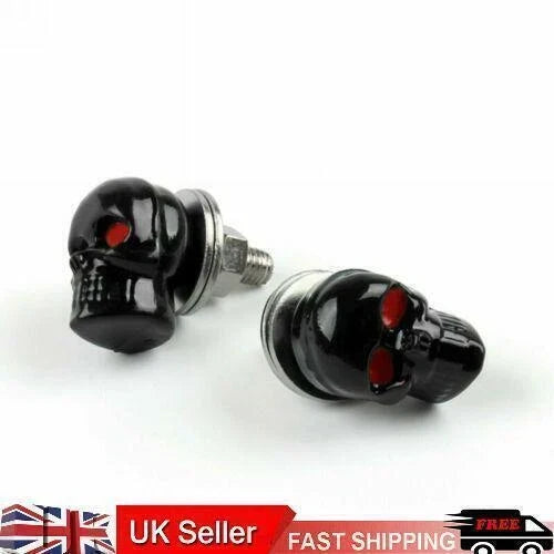2X Black Skull License Plate Frame Screw Bolt T9 for Universal Motorcycle