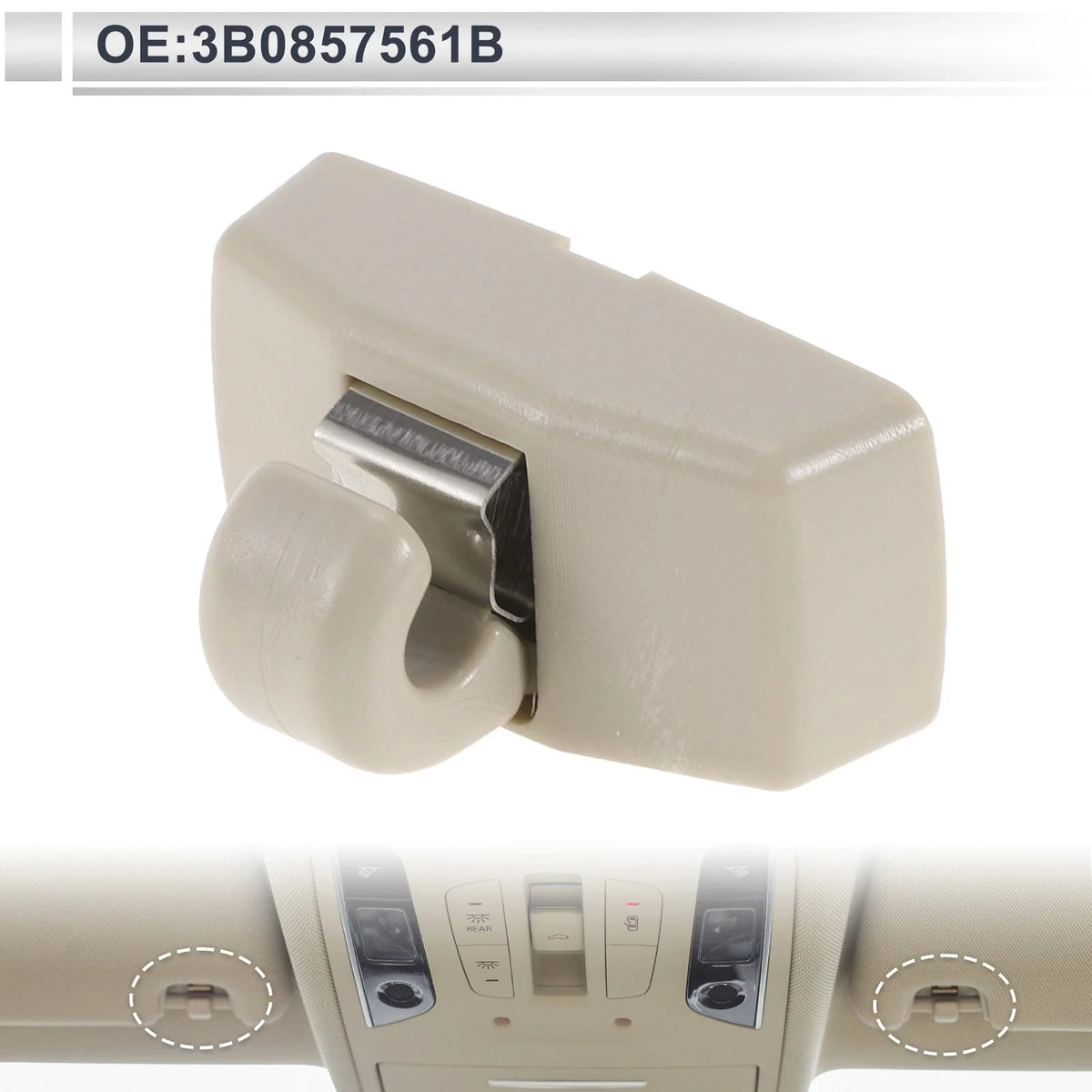 Sun Visor Holder Clip for Volkswagen Bora Golf Mk4 Caddy (1998–2006) 3B0857561B Beige