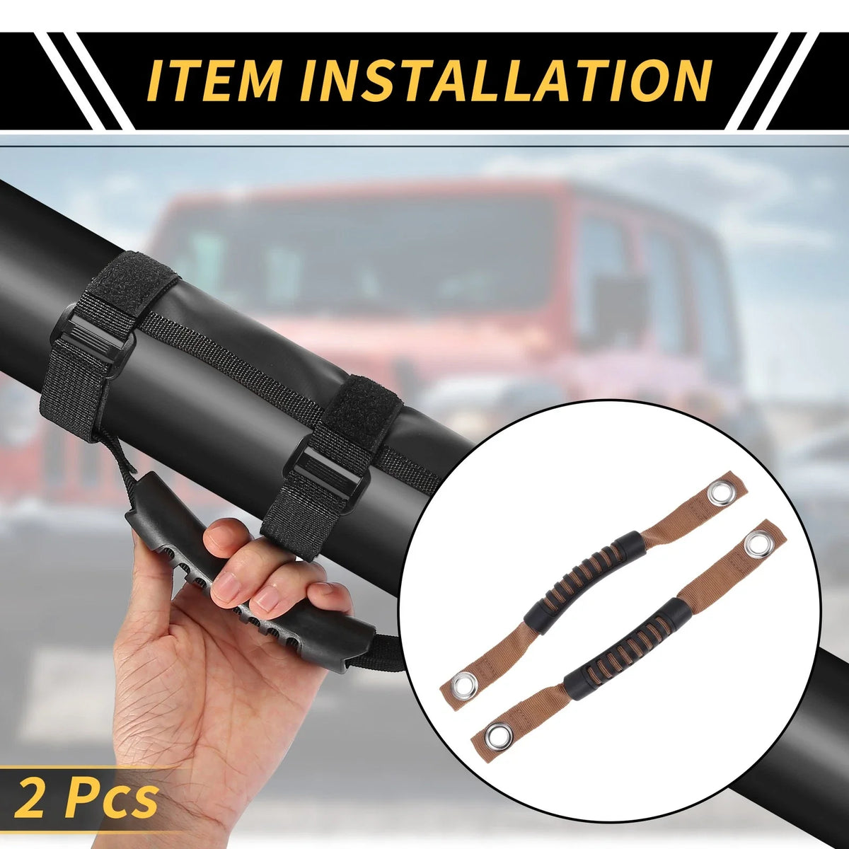 2pcs Roll Bar Grab Handles for Jeep Wrangler (2007–2023) - Brown