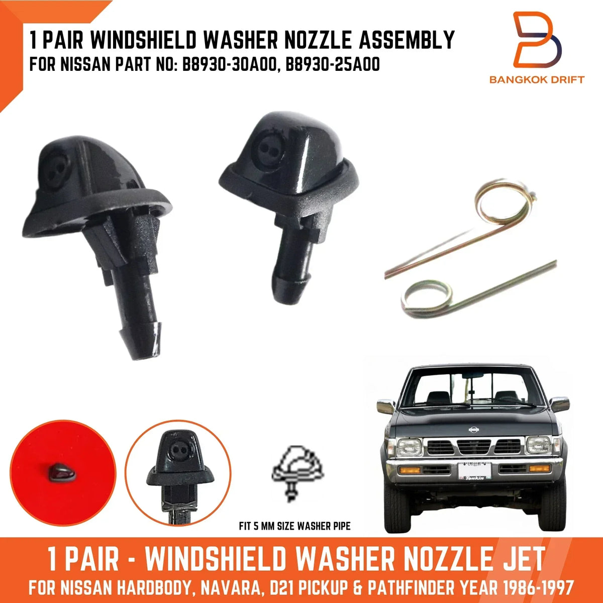 Washer Nozzle Jet Pair for Nissan Navara D21 Pathfinder (86-97)