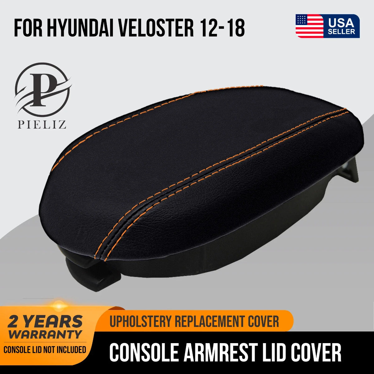 Console Lid Armrest Cover for Hyundai Veloster (2012–2018) Orange Stitch