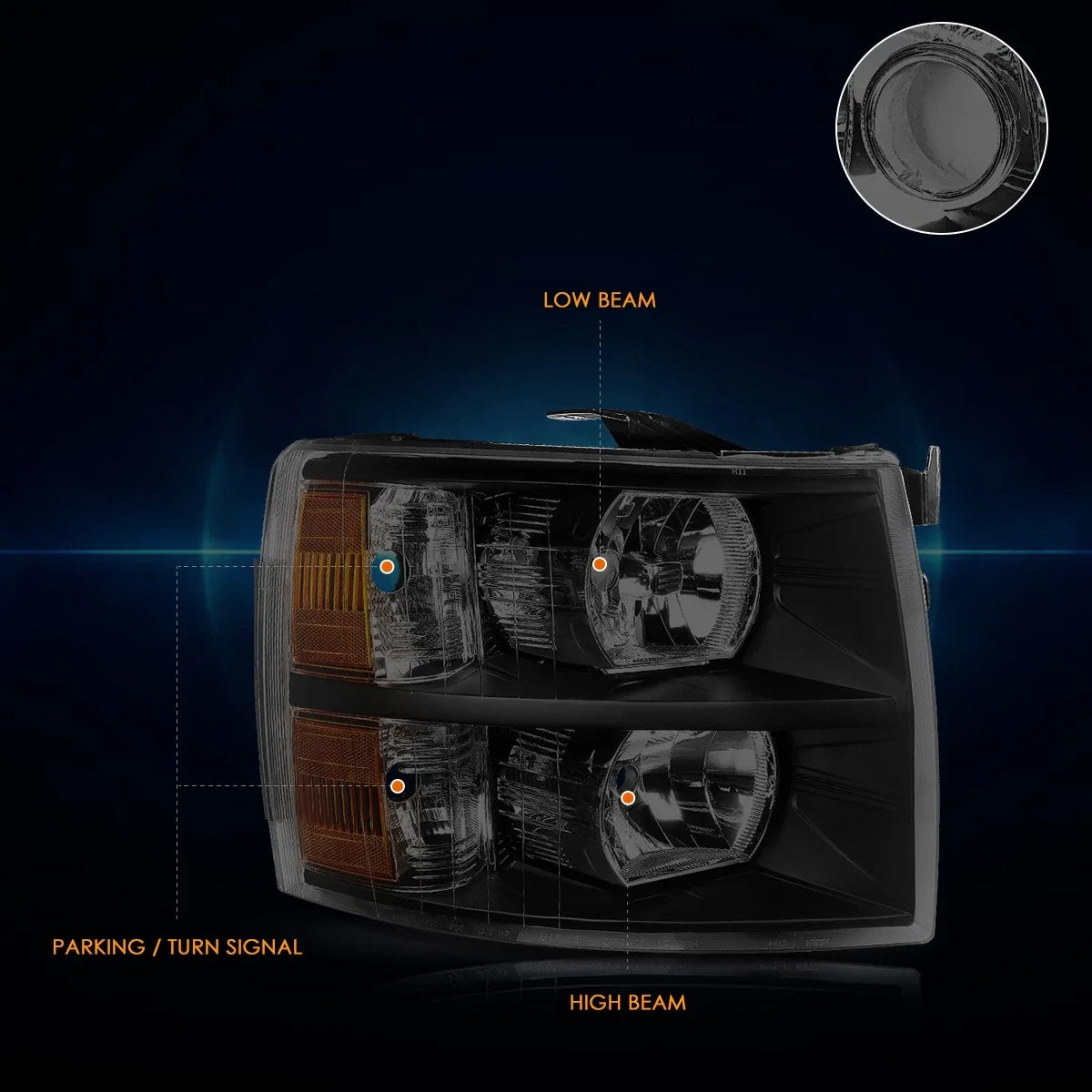 Headlight Lamp for Chevy Silverado (2007-2014) with Smoked Housing