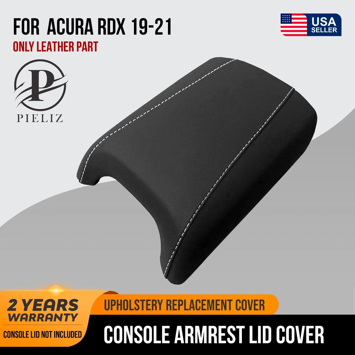 Center Console Armrest Lid Cover for Acura RDX (2019–2021) White Stitch