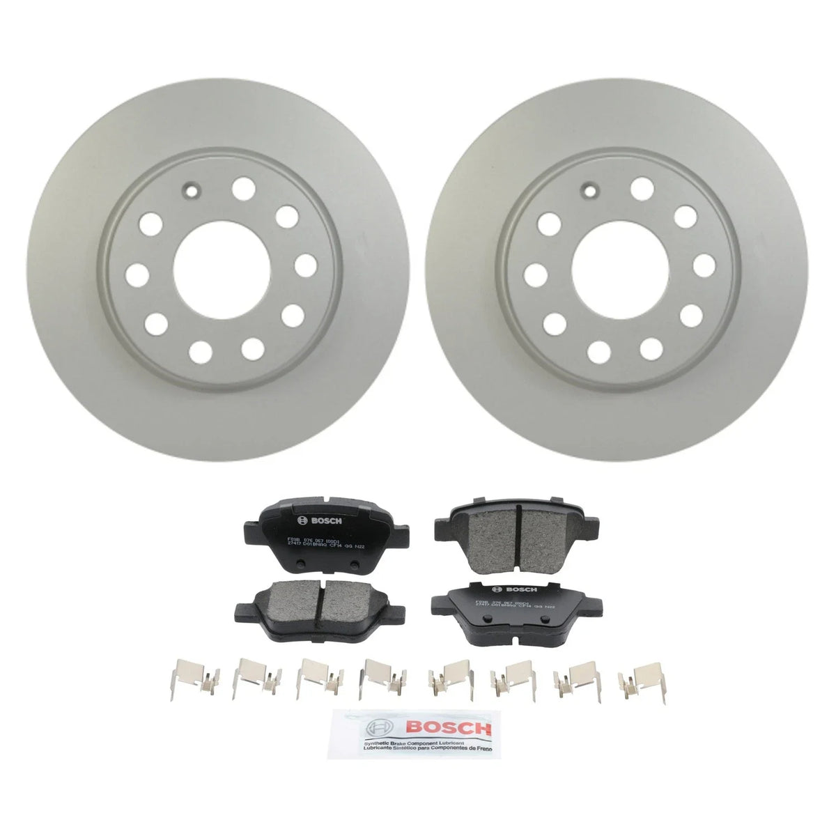 Set of 4 Hella Rear Rotors & Bosch QuietCast Ceramic Brake Pads for A3 Golf Passat