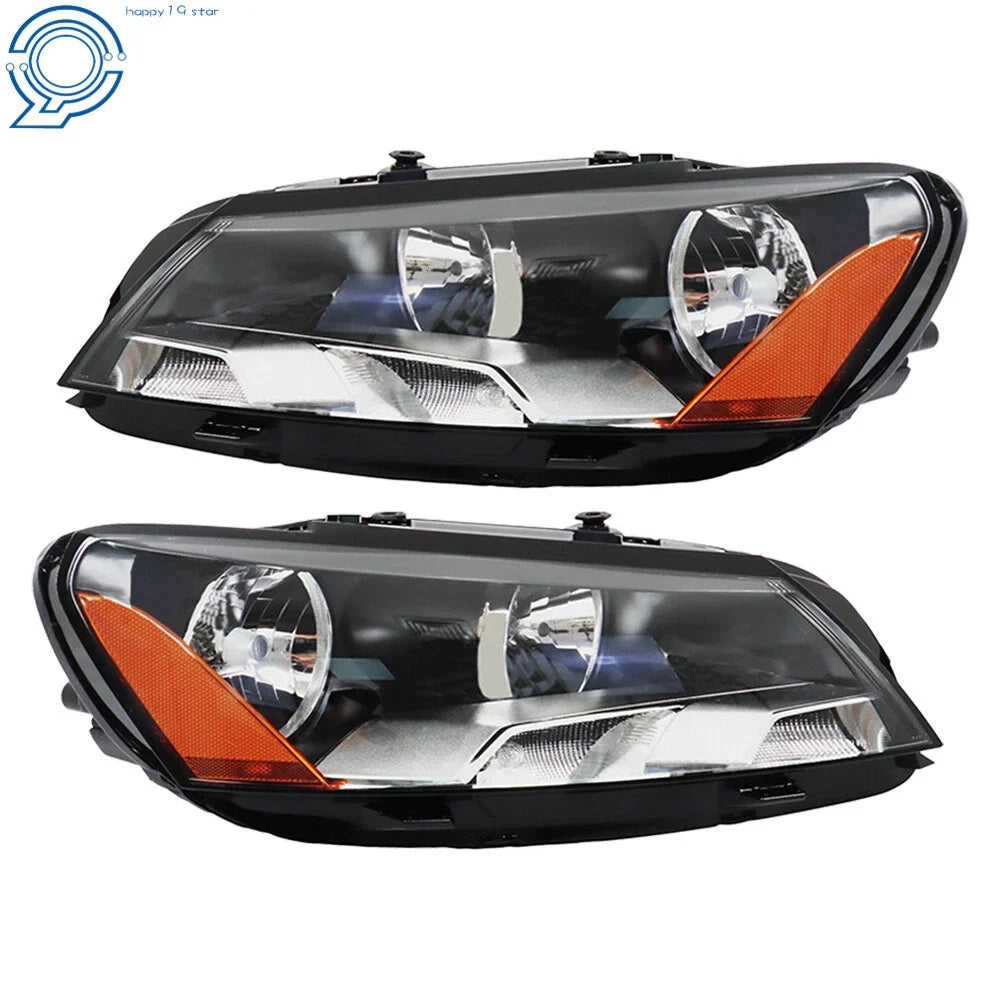 Set of 2 Headlight Assemblies for Volkswagen Passat (2012–2015) Black Halogen