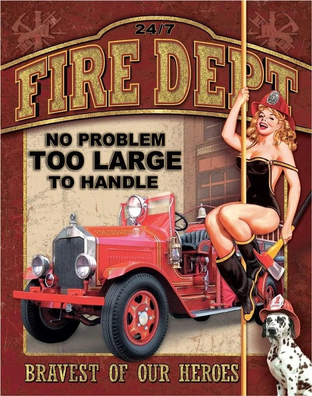 Fire Dept No Problem Girl Tin Metal Sign for Garage Bar Decor (N/A)