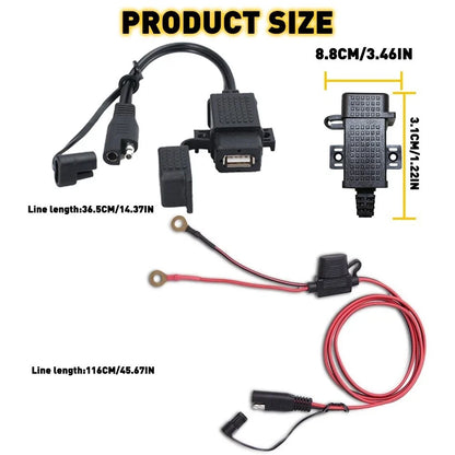 SAE to USB Adapter for Motorcycle (Waterproof, 2.1A)