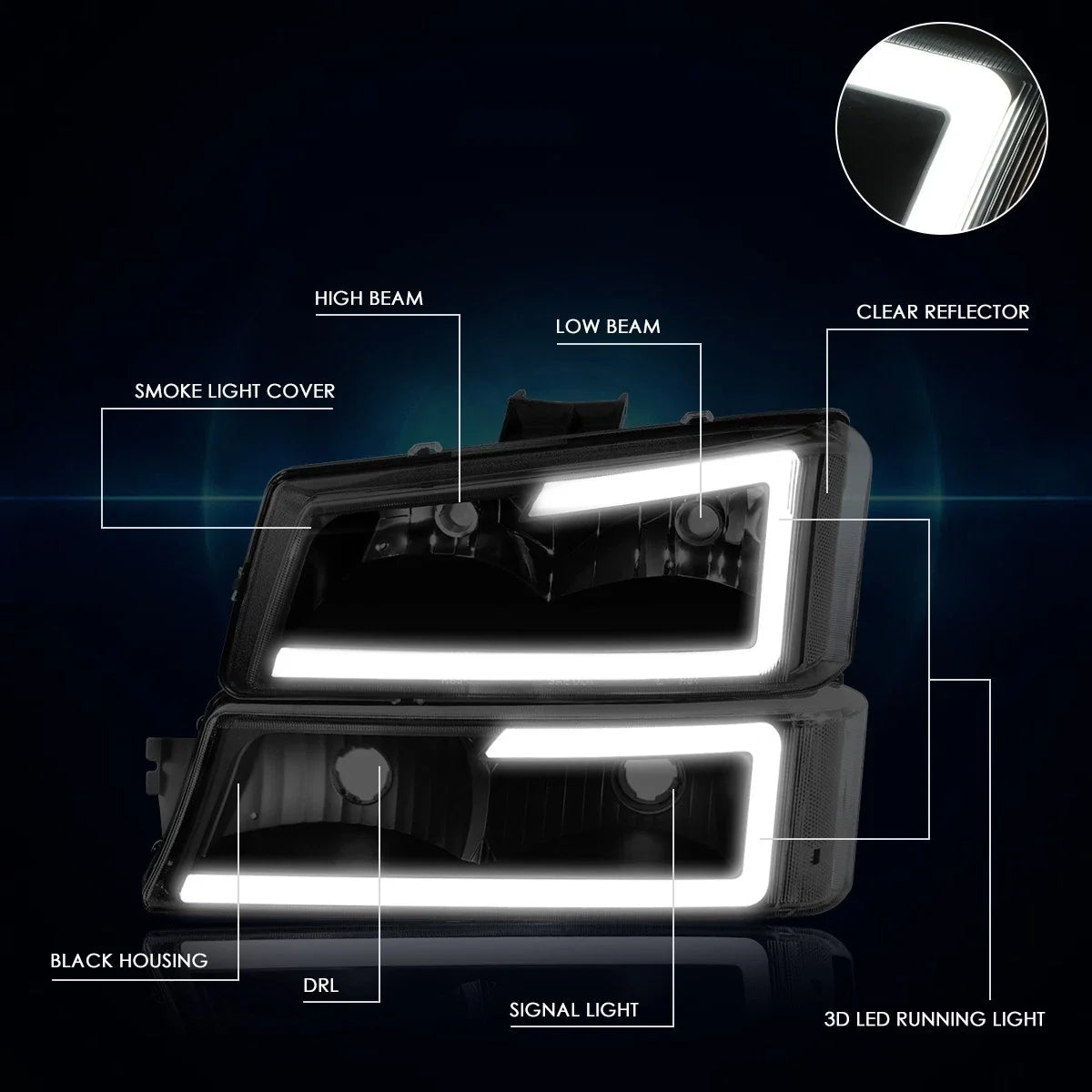 LED DRL Headlights + Bracket for Chevy Silverado/Avalanche 2003-2007