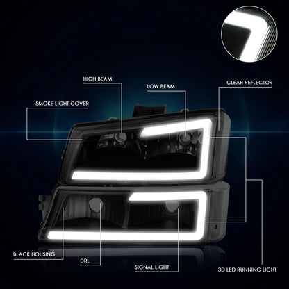 LED DRL Headlights + Bracket for Chevy Silverado/Avalanche 2003-2007