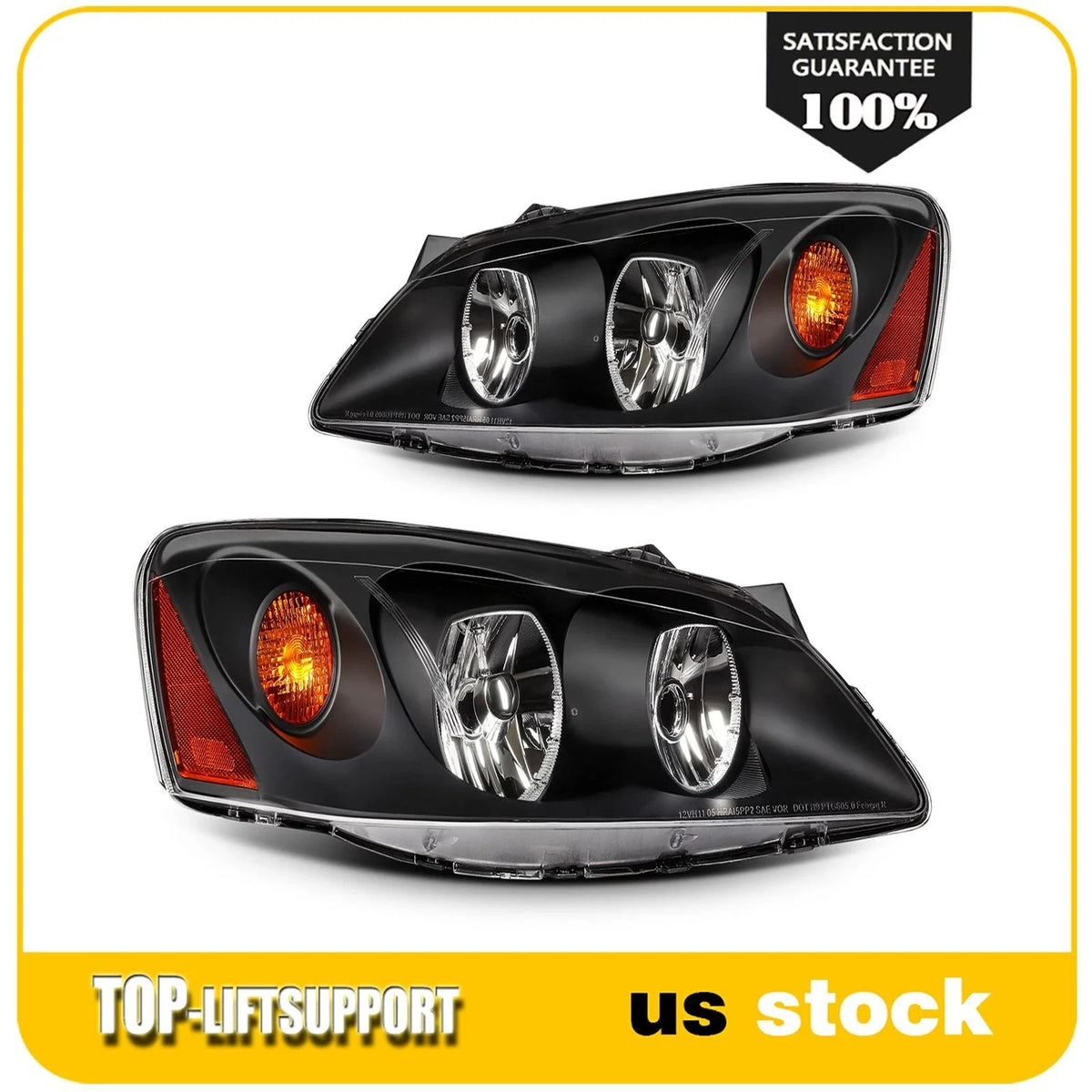 Headlight Assembly for Pontiac G6 (2005–2010) Halogen Black Housing Pair