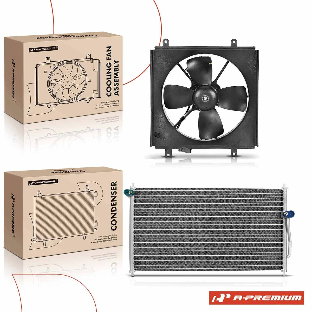 2Pc AC Condenser & Cooling Fan Assembly Kit for Honda CR-V (2017–2020)