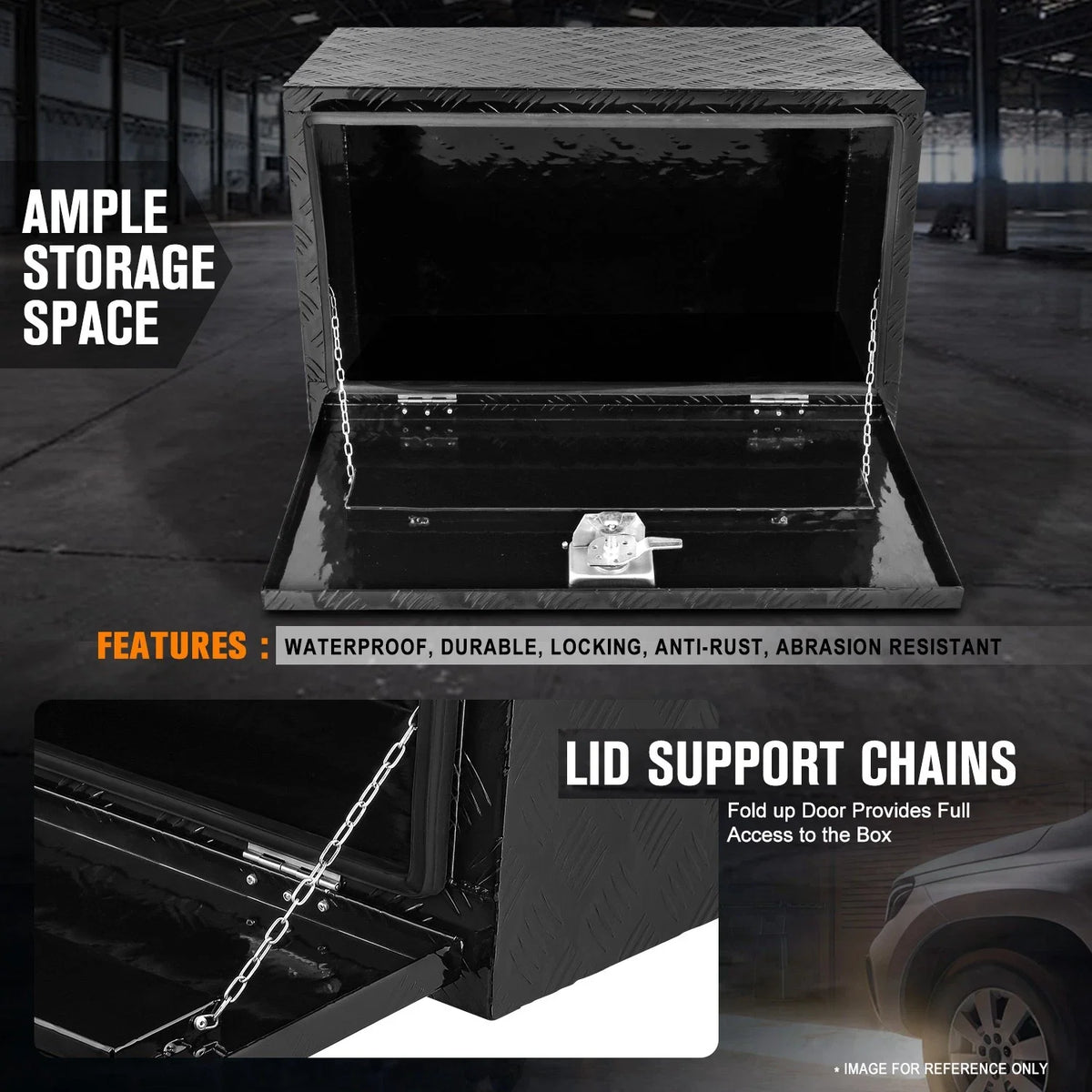 30"x18"x17.3" Diamond Tread Tool Box for Over-Hanging Lip Trucks
