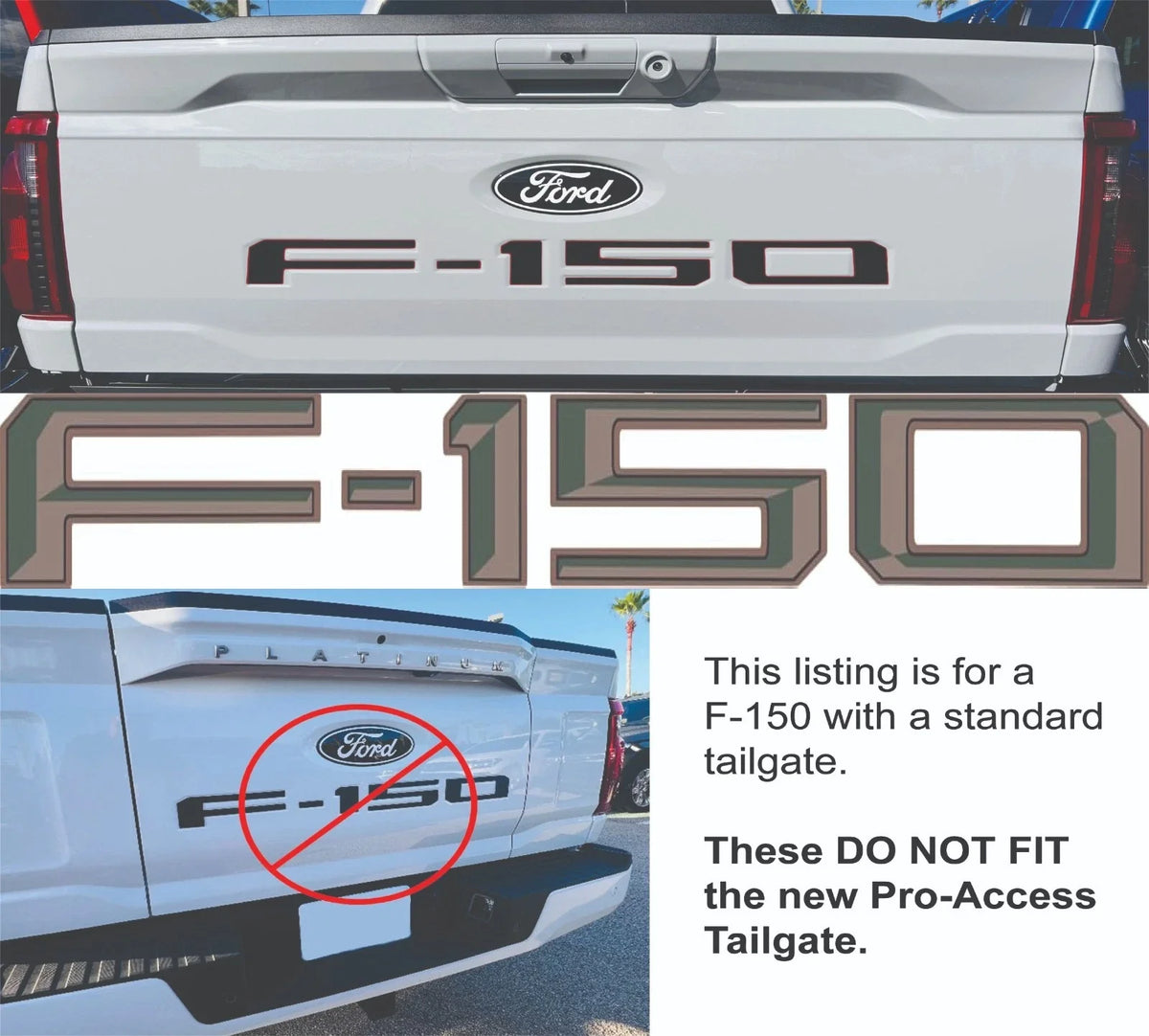 Tailgate Insert Letters for Ford F-150 (2021–2025) Woodland Green Tan