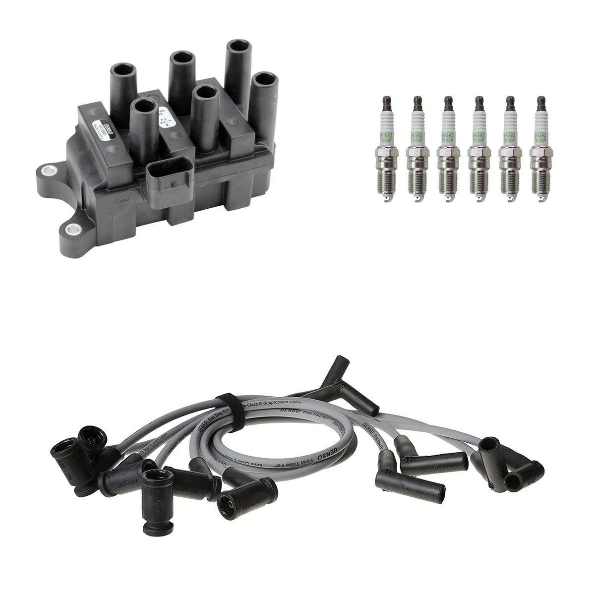 Set of 6 Denso Ignition Coil Wires & NGK Platinum Spark Plugs for Sable (1996–2005)