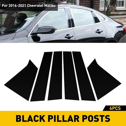 6-Piece Door Trim Pillar Post Set for 2016-2021 Chevrolet Malibu Black