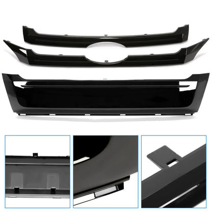 Front Grille Trim Molding Set - 3PCS in Glossy Black for Ford Edge 2011-2014