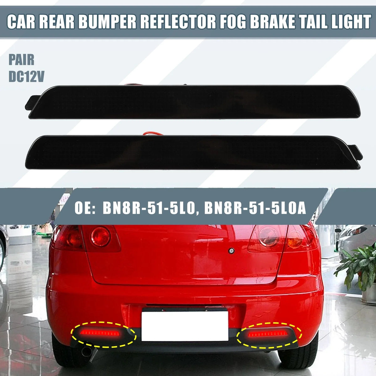 2X Smoked LED Rear Bumper Reflector Tail Light for Mazda 3 (2005–2009)