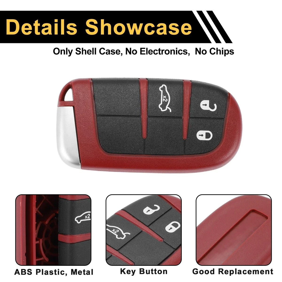 Key Fob Shell Case 3 Button for 2017 Dodge Charger - Black Red