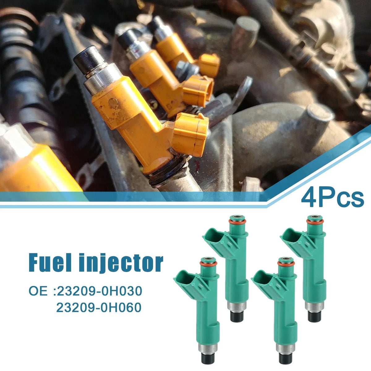 Set of 4 Fuel Injectors No.23209-0H030 for Toyota Camry (2004–2009) 2.4L