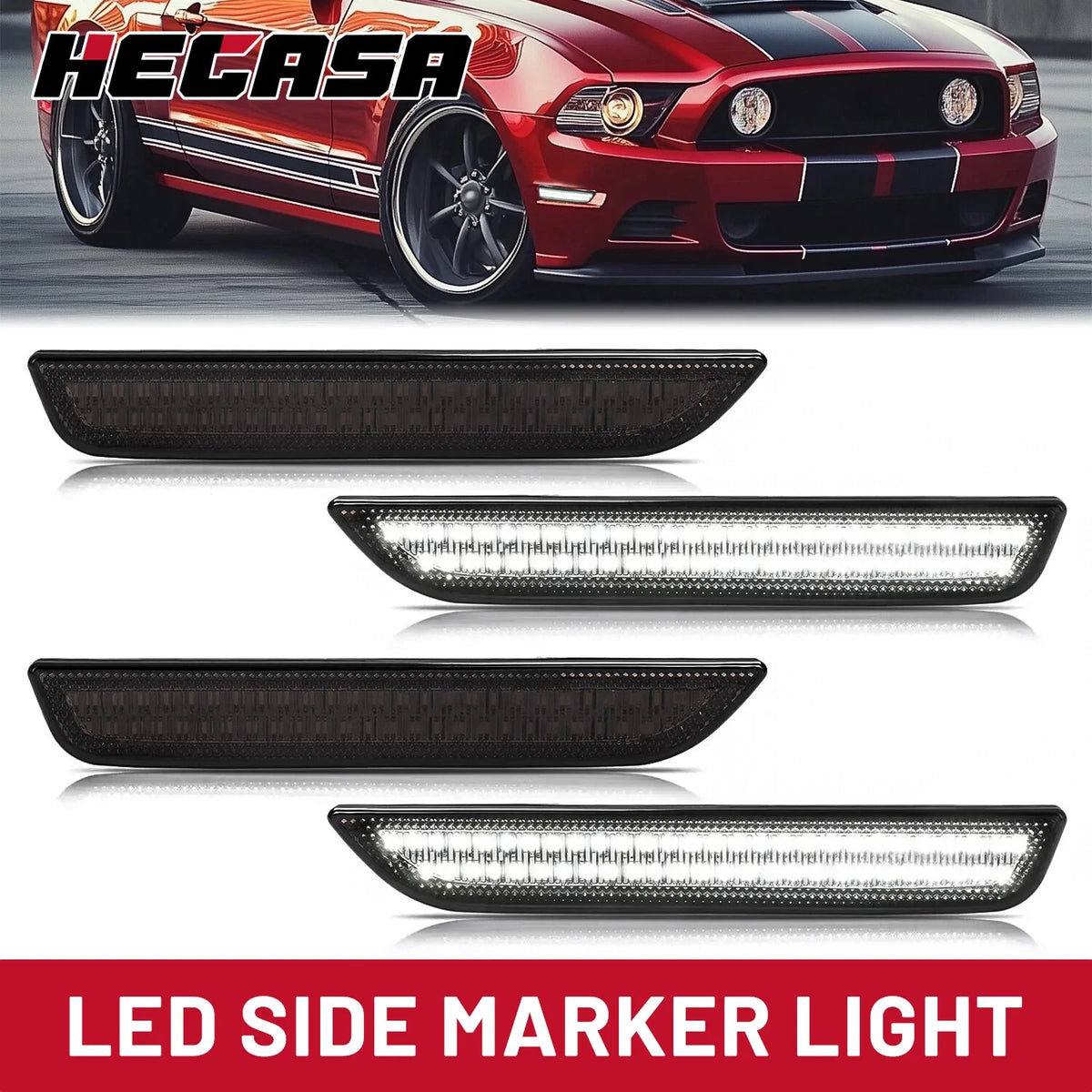 Smoke LED Side Marker Lights Set of 4 for 2010-2014 Ford Mustang
