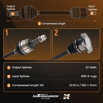 2X 4WD Front CV Axle for Chevy Silverado 1500, Suburban, GMC Tahoe (2007–2014)