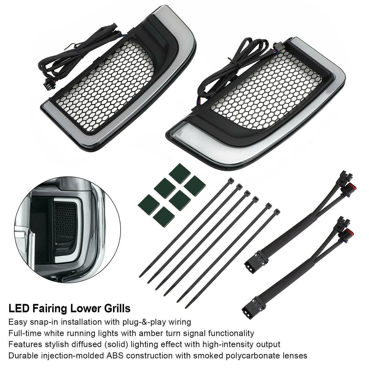 Tracer LED Lower Fairing Grills Lights for Electra FLH/T Road Glide (N/A)