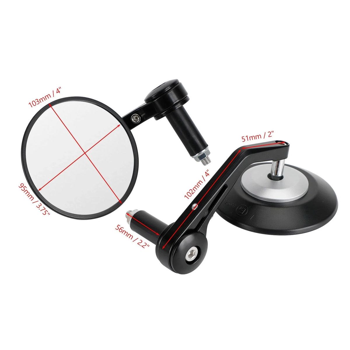 Pair 22mm Round Black Billet Handle Bar End Mirrors for Custom Motorcycles