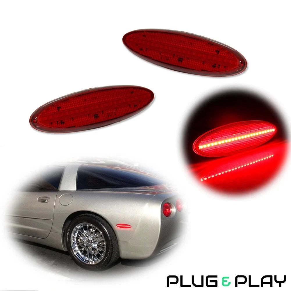 Red LED Side Marker Lights for Chevrolet Corvette C5 (1997–2004) Rear Left & Right