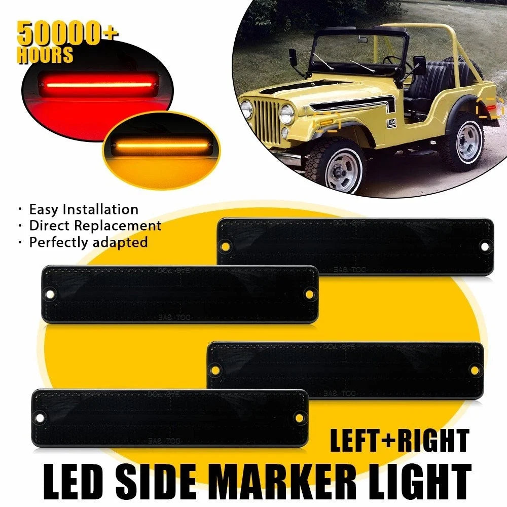 4X LED Side Marker Lights Smoked Lens for Jeep CJ5/CJ6/CJ7/Grand Wagoneer (1972–1991)