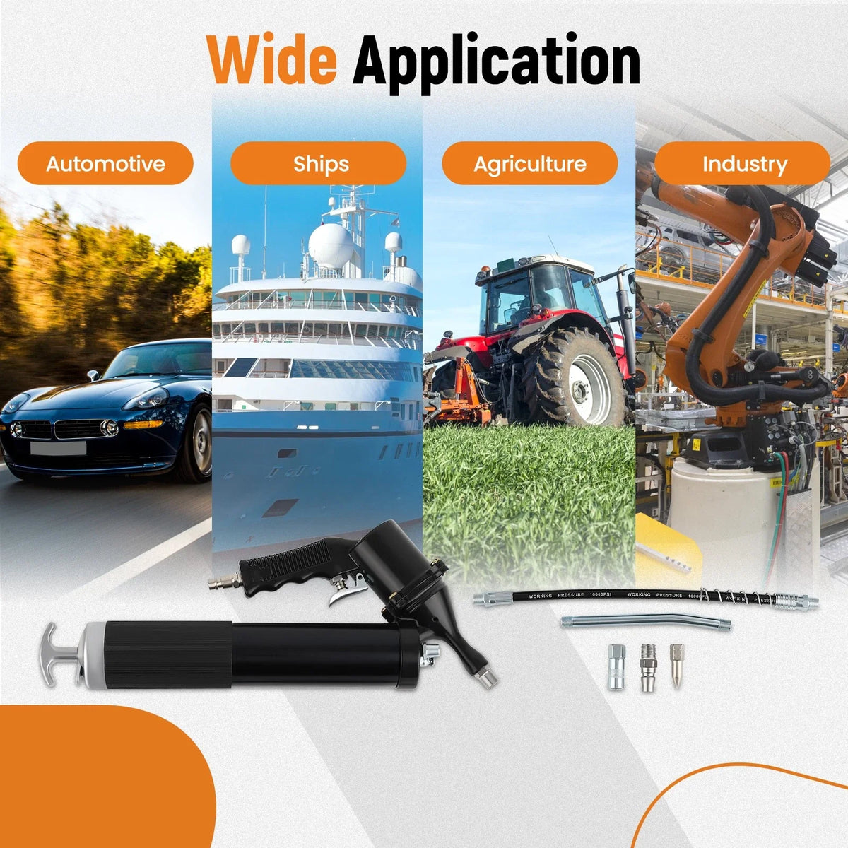 Flex Hose Pneumatic Grease Gun for Use with Air Compressor