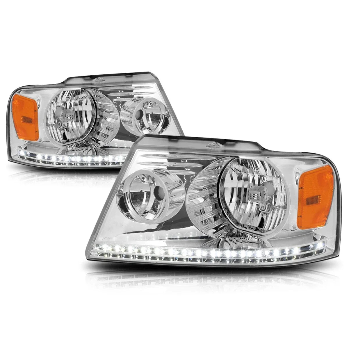 LED DRL Strip Headlight for Ford F150 (2004–2008) Chrome Housing Amber Corner