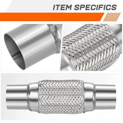 Stainless Steel 10" Flex Tube Exhaust Pipe 2.25" OD Double Braid