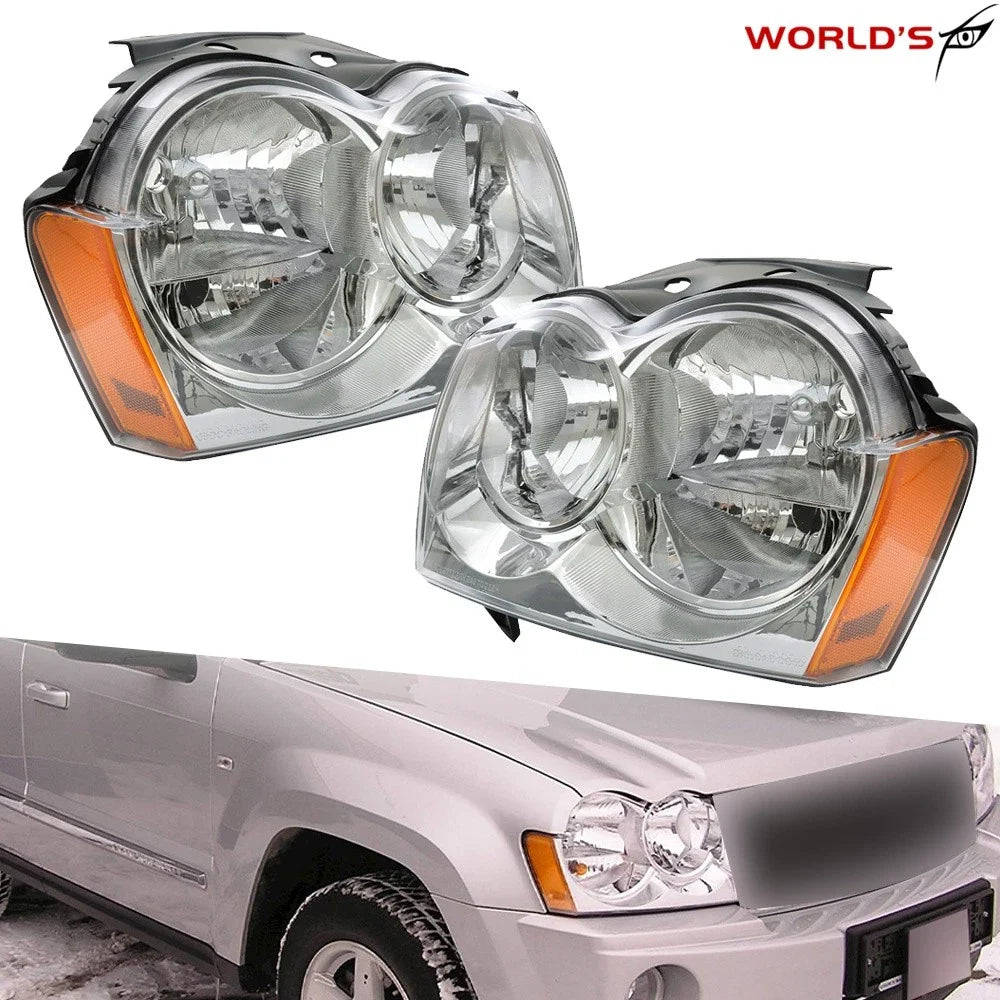 Set of 2 Headlight Assemblies for Jeep Grand Cherokee (2005–2007) Chrome