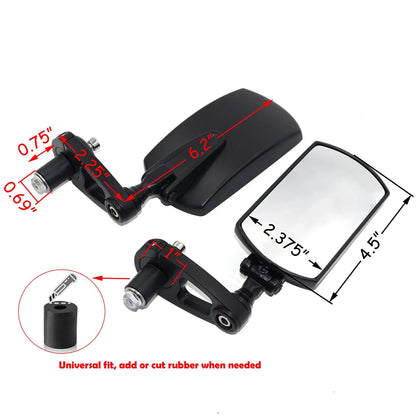 Set of 2 Black 7/8" 22mm Rectangle Rear View Mirrors for Motorcycle