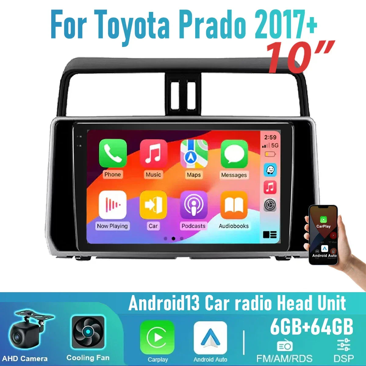 Upgrade to 6-64GB Wireless Head Unit for Toyota Prado (2017-2023)