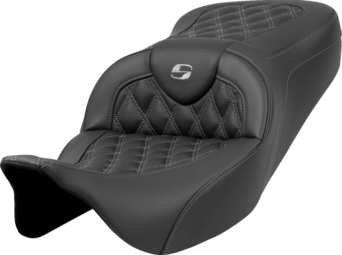 SADDLEMEN Roadsofa Seat for Motorcycle (Lattice Stitch, Dark Gray)
