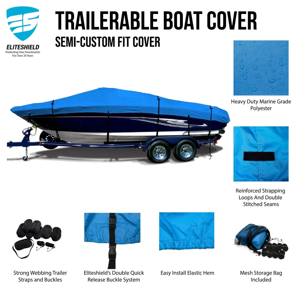 Boat Storage Cover for V-Hull Bowrider (22'–24')