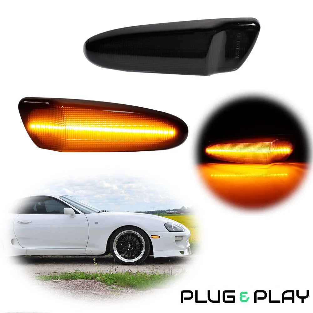 Set of 2 Smoke Lens Amber LED Front Fender Side Marker Lights for Toyota Celica
