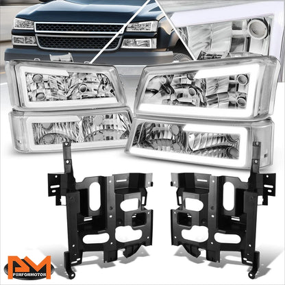 Headlights with Bracket for Chevy Avalanche Silverado 2003-2007 LED DRL
