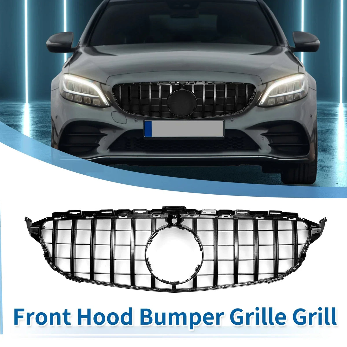 2015-2018 Mercedes-Benz C250 Front Upper Grille, Black Finish