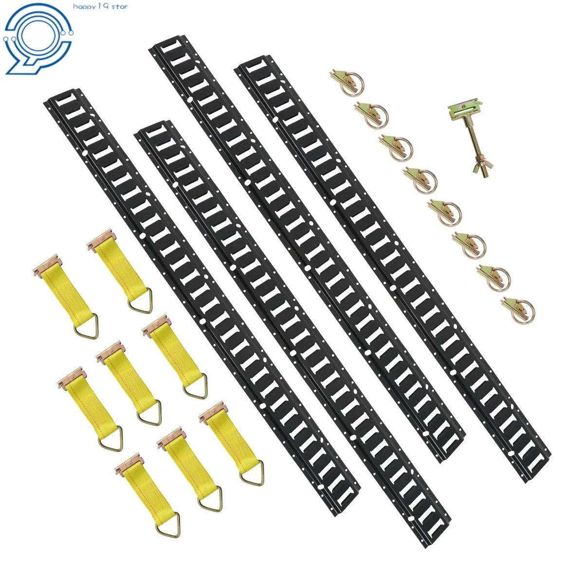Set of 4 E Track Rails with O-Rings and D-Rings for Cargo Securement