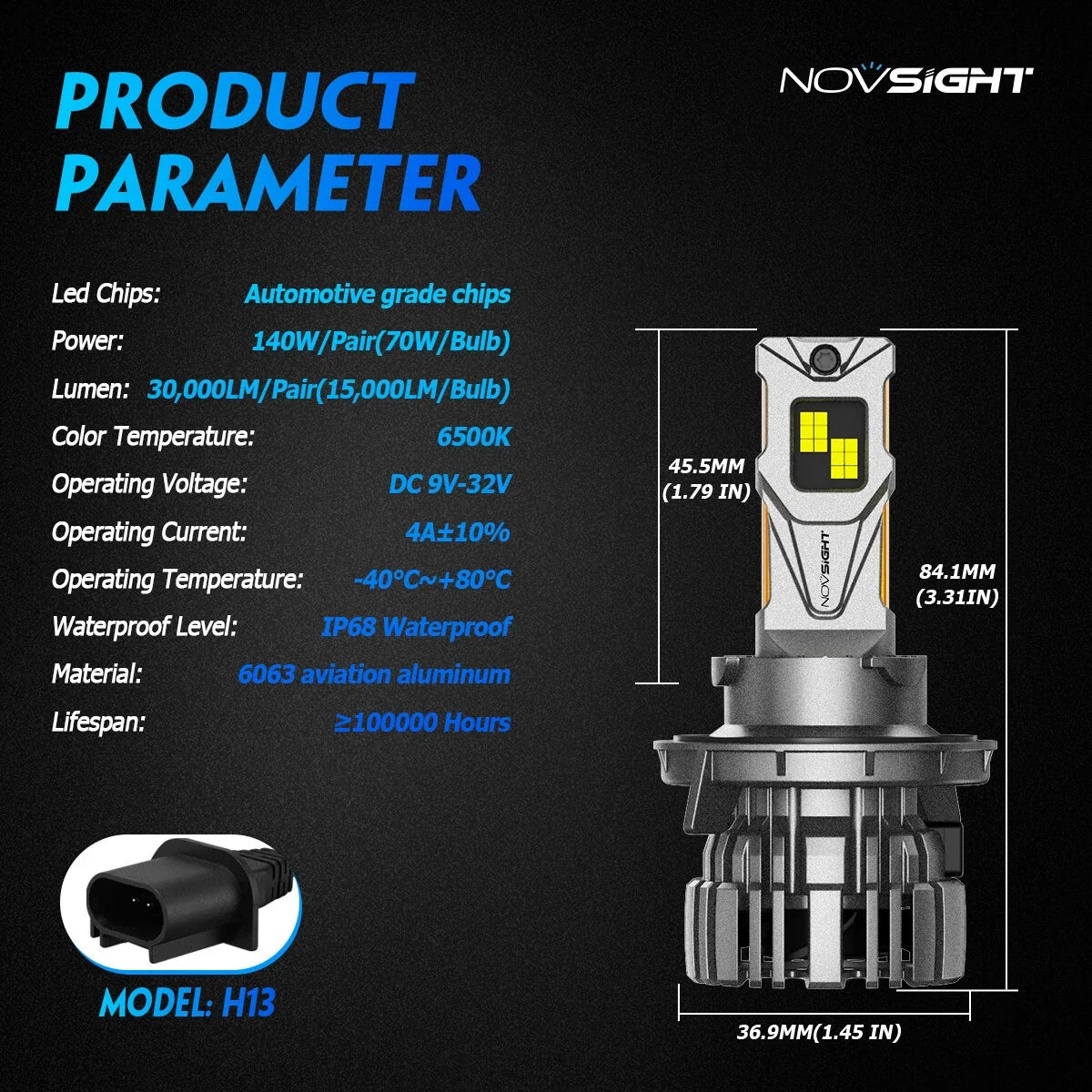 H13 9008 LED Headlight Bulb for