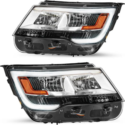 LH+RH Headlight Assembly for Ford Explorer (2016–2019) LED DRL, Chrome