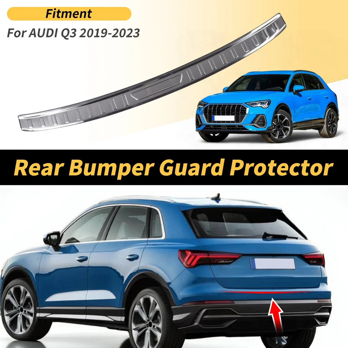 Rear Bumper Topper for Audi Q3 (2019–2023) Silver Tone 1 Pcs