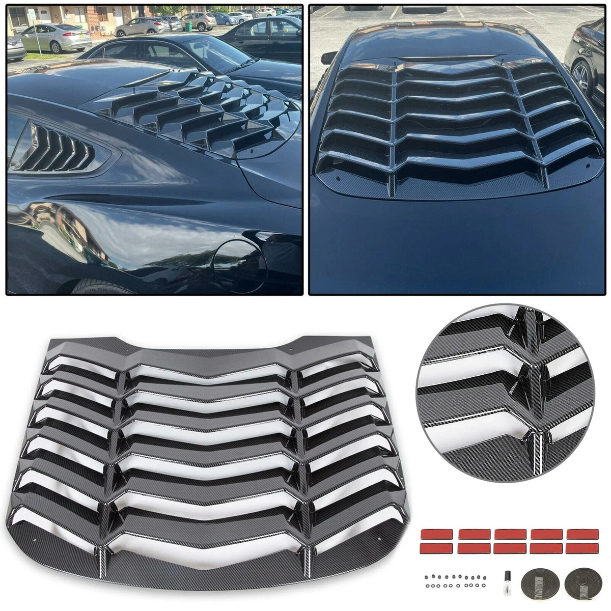 Rear Louver Cover Sun Shade in Carbon Fiber for Ford Mustang 2015–2023